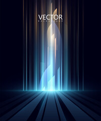 Poster - Futuristic bright blue background with vertical light stripes on a dark digital scene. Modern and technological visual style.