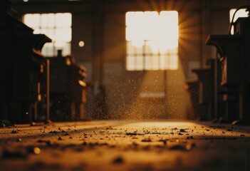 Poster - Dust particles illuminated by sunlight in an industrial setting