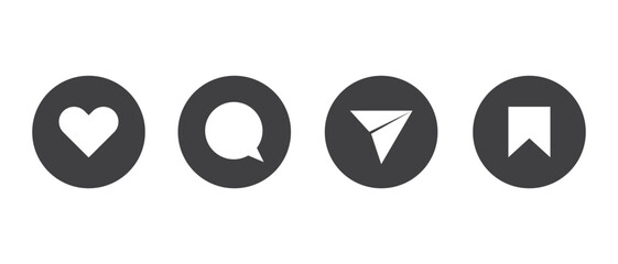 Fototapete - Share, save, like and comment icon set.  social media. Love, speech bubble, paper plane, favorite sign symbol. Vector EPS 10