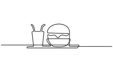 Fototapete - Fast Food continuous line drawing with color shapes