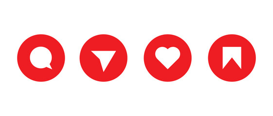 Fototapete - Like, comment, share, and save icon vector of social media. Love, speech bubble, paper plane, favorite sign symbol