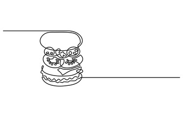 Fototapete - Fast Food continuous line drawing with color shapes
