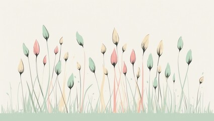 Poster - Painted Flower Meadow Illustration with Pastel Colors and Artistic Style