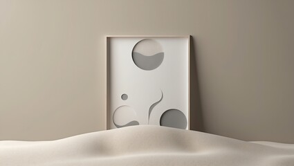 Poster - Minimalist Art Frame with Abstract Shapes on Beige Sand Surface