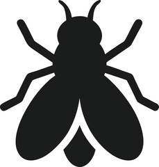 Poster - Sleek Black Fly Silhouette on White Background - Vector Icon Style Insect Illustration                                                                