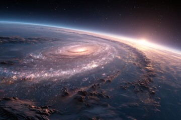 Aufkleber - View of spiral galaxy from space highlighting cosmic beauty and vastness at dawn