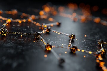 Poster - Abstract representation of interconnected molecules glowing in a dark environment highlighting scientific concepts