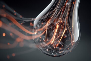 Fototapete - Abstract view of a light bulb with glowing filaments and flowing electric currents at a studio setting