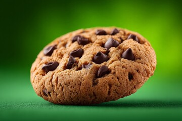 Poster - Delicious homemade chocolate chip cookie on a green background captures the essence of comfort food