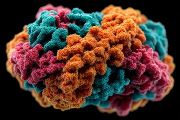 Poster - Colorful illustration of a virus structure captured under high magnification displaying intricate details and unique patterns