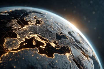 Aufkleber - Planet Earth illuminated at night with city lights and network connections visible from space