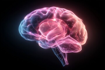 Poster - Colorful digital rendering of a human brain with glowing neural connections on a black background