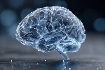 Poster - Digital representation of a brain showcasing neural networks and connections in a futuristic setting