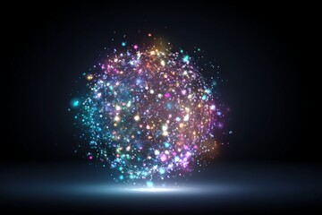 Poster - Colorful sphere of light representing a galaxy amidst a dark backdrop illuminating the space around it