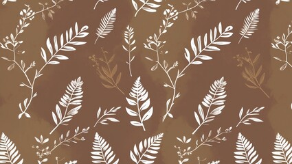 Poster - Botanical Illustration with White and Brown Leaves on Earthy Background