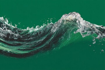 Aufkleber - Vibrant ocean wave crashing with foamy textures against a teal surface in bright daylight