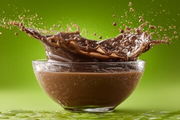 Aufkleber - Chocolate splashes in a glass bowl capturing the essence of a delicious dessert moment