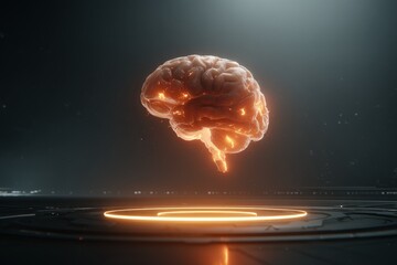 Aufkleber - Floating illuminated brain representing advanced cognitive technology in a futuristic setting