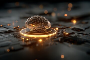Poster - Innovative digital brain concept on a circuit board showcasing the fusion of technology and neuroscience