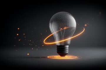 Poster - Light bulb glowing with particle effects in a dark environment