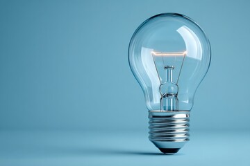 Poster - Light bulb glowing against a light blue background showcasing its design and illumination