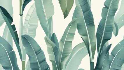 Poster - Banana Leaves Pattern in Teal and Green Tones for Modern Decor