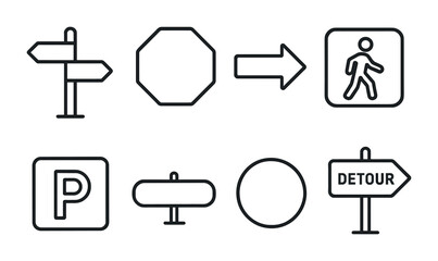 Poster - Road signs outline icons set – silhouette, linear, traffic and safety symbols