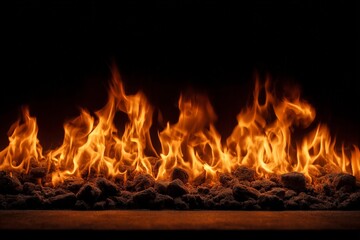Poster - Dancing flames illuminate dark background, creating mesmerizing warmth and energy in the evening