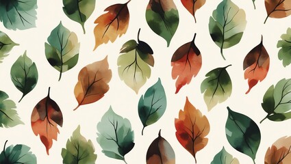 Poster - Watercolor Autumn Leaves Pattern with Elegant Fall Colors on Light Background
