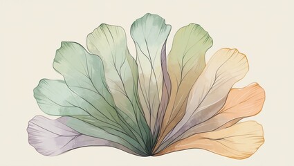 Poster - Watercolor Leaves Illustration with Soft Palette and Delicate Veins Pattern