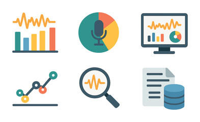Poster - Data analytics flat icons set – information, analysis, visualization symbols