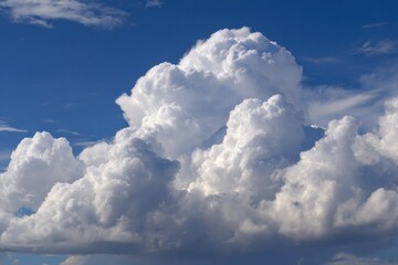 Poster - Majestic white cumulus clouds towering against a bright blue sky in the afternoon