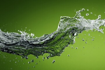 Aufkleber - Water splashes dynamically against a vibrant green backdrop in a refreshing moment captured in nature