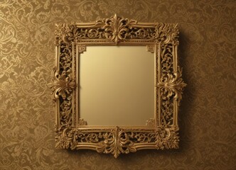 Wall Mural - Intricate filigree frame, damask backdrop  Gold, ornate, vintage, elegant ,  border,  vine,  graphic