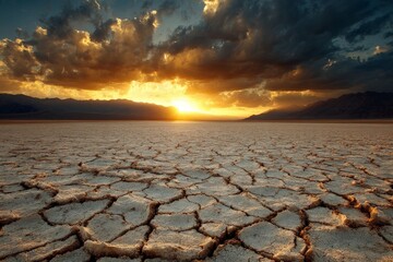 Aufkleber - Stunning sunset over cracked earth at a desert location during early evening hours