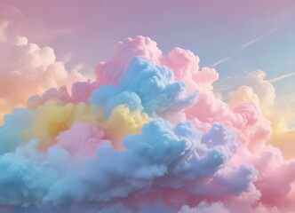 Wall Mural - Abstract fluffy cloud-like gradient  Pastel pink, blue and yellow hues , light, texture, airy
