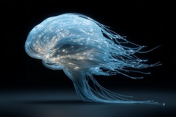 Poster - Ethereal glow of a luminous jellyfish in dark waters