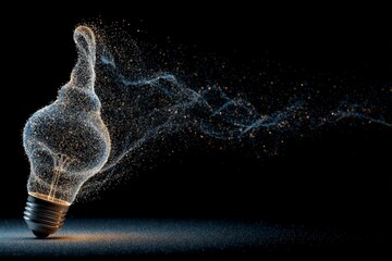 Poster - Light bulb shaped like an ice cream cone emits particles in a dark environment, illustrating creativity and innovation in design