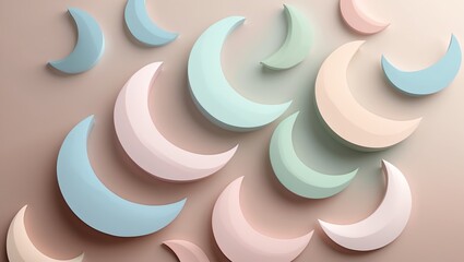 Fototapete - Pastel Crescent Moons Arranged on Neutral Background Creating a Soft Pattern