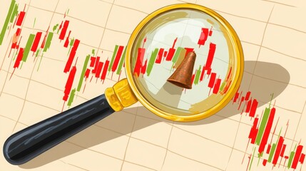 Poster - gleaming gold bull under a magnifying glass representing strength and focus in financial market anal