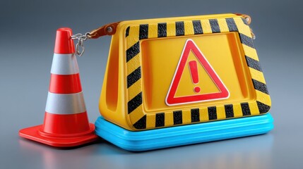 Poster - Traffic cone and additional traffic cone indicating attention required for blockchain-backed policy deviation alerts