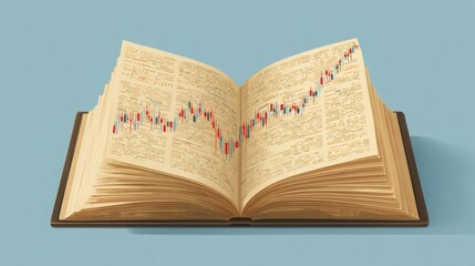 Poster - Book with chart representing blockchain coded confluence journal tagging tool for financial data management
