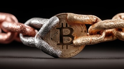 Poster - Bitcoin chain illustrating blockchain technology and financial transactions with implications for market analysis and insights