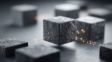 Poster - Group of cubes with sparks emitting to represent volatility and fibonacci zone analysis in financial market insights