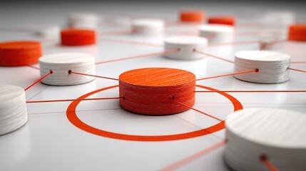 Poster - Circle of white and orange pills symbolizing health and wellness within a blockchain synced economic framework concept