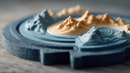 Poster - a model of a mountain symbolizing economic sentiment trends within a blockchain tracked fibonacci ma