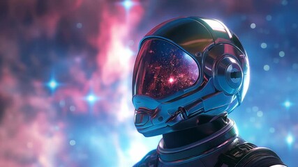Poster - Exploring the cosmos with a futuristic astronaut helmet reflecting the beauty of outer space