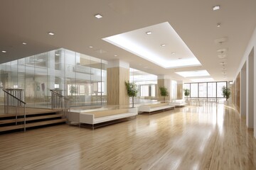 Fototapete - Modern business hall with clean lines, spacious layout, and a contemporary office atmosphere.