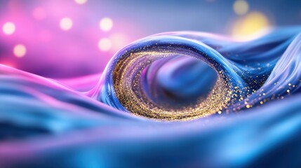 Fototapete - Ethereal fractal vortex with floating gold flecks and pink-blue glow, digital abstract scene