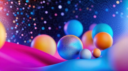 Fototapete - Futuristic pop art pattern with shiny gradient spheres and vibrant dotted design